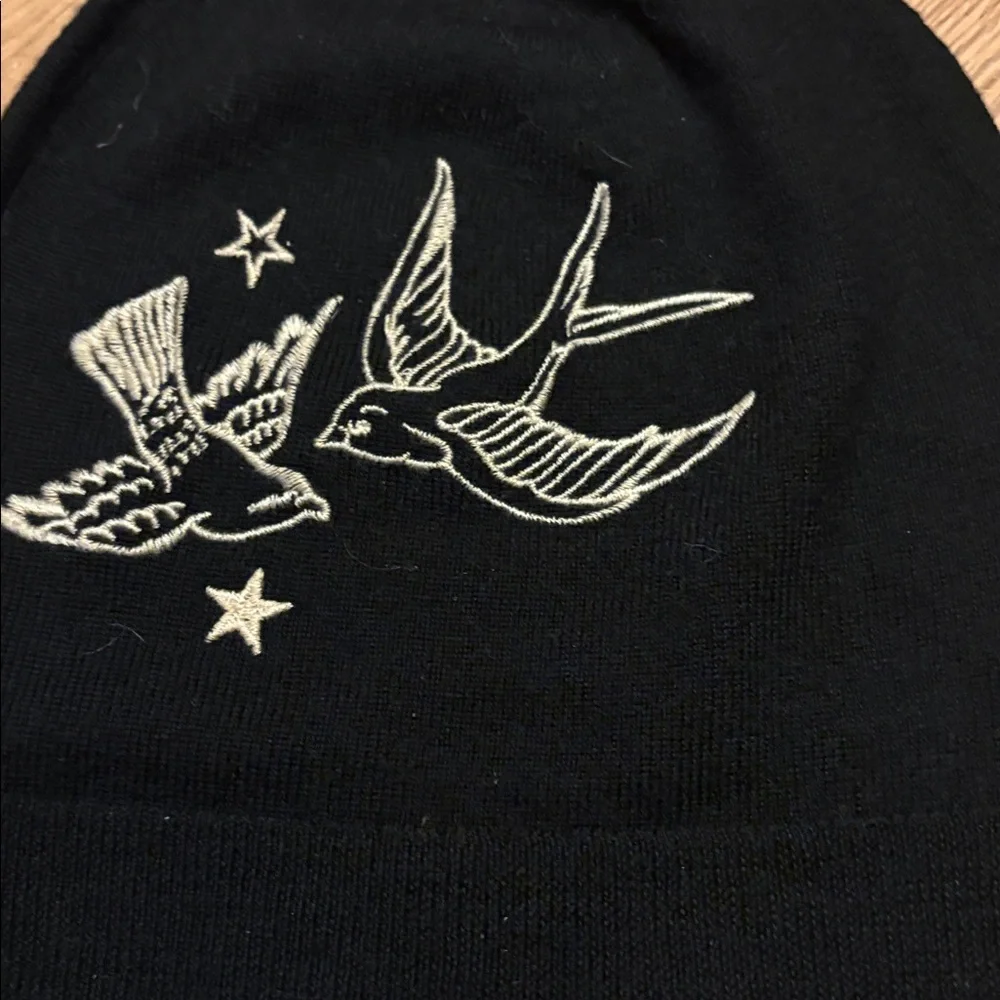 Johnny Was Black Beanie with Gold Embroidered Stars & Florals - Picture 5 of 6